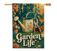 Drapeau de maison arrosoir, sécateur à fleurs vintage nature vert printemps double face en toile de jute avant porche drapeaux décoratifs pour extérieur, cour, pelouse, patio, porte, entrée 71,1 x