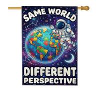 Drapeau de maison astronaute, puzzle cosmique ludique de la terre N/A bleu double face en toile de jute pour extérieur, terrasse, cour, pelouse, entrée, balcon, 71 x 101 cm