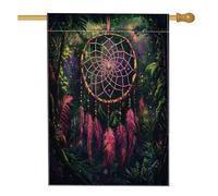 Drapeau de maison attrape-rêves printanier 71 x 101,6 cm pour extérieur, plante tropicale, feuille, plume, drapeau vertical standard en lin, drapeau de maison, drapeau occidental avant cour