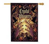 Drapeau de maison avec boule de cristal, mains gothiques mystiques corbeaux d'Halloween noir double face en toile de jute décorative pour extérieur, terrasse, cour, pelouse, entrée, balcon, 71 x 101