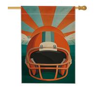 Drapeau de maison avec casque, style rétro, champ de soleil, orange, double face, en toile de jute décorative pour extérieur, pelouse, cour, patio, entrée, 71,1 x 101,6 cm