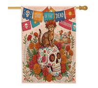 Drapeau de maison avec chats abyssins Jour des morts 71,1 x 101,6 cm pour l'extérieur, drapeau vertical standard en lin, motif bohème pour cour avant et arrière-cour Décoration extérieure