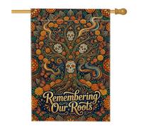 Drapeau de maison avec citation commémorative Jour des morts 71 x 101 cm | Accents de crâne en sucre, drapeau de cour, motifs floraux de souci, thème ancestral, art vif, décoration de cour saisonnière