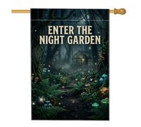 Drapeau de maison avec citation de jardin enchanté forêt nocturne 71 x 101 | Champignons lumineux, drapeau de pelouse, feuillage de fougère riche, serre éthérée, thème forêt, atmosphère nocturne