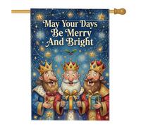 Drapeau de maison avec citation de Noël 3 mages 71 x 101 cm | Illustration des trois rois, drapeau de cour, fond de nuit étoilée, citation de vacances, décoration saisonnière d'hiver