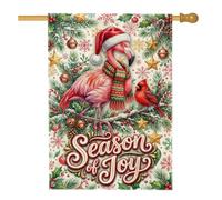 Drapeau de maison avec citation de Noël oiseau tropical 71,1 x 101,6 cm | oiseau cardinal, drapeau de cour, bonnet de Père Noël, écharpe d'hiver, aiguilles de pin, décorations d'étoile