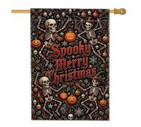 Drapeau de maison avec citation effrayante Merry Christmas Squelette 71 x | Squelettes dansants, drapeau de pelouse, ornements jack-o-lanterne, thème des vacances gothiques, décoration de cour d'hiver