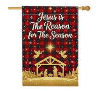Drapeau de maison avec citation religieuse de Noël 71 x 101 cm | Plaid de buffle, drapeau de pelouse, anges dorés, thème religieux, décoration de cour extérieure, vacances d'hiver