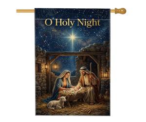 Drapeau de maison avec citation religieuse de Noël 71 x 101 cm | Toile de fond d'horizon étoilé, drapeau de pelouse, étoile guidante, iconographie religieuse, décoration d'hiver