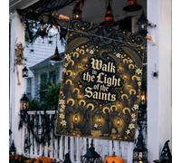 Drapeau de maison avec citation religieuse des saints d'Halloween 71,1 x | Lanternes, drapeau de pelouse, accents floraux, atmosphère spirituelle, décoration de pelouse extérieure