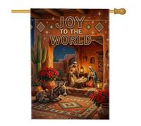 Drapeau de maison avec citation religieuse du sud-ouest 71 x 101 cm | Style sud-ouest, drapeau de cour, illustration d'âne, plantes de poinsettia, architecture rustique du désert