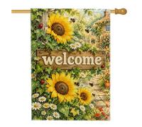 Drapeau de maison avec citation tournesol d'été 71,1 x 101,6 cm | Panneau de bienvenue en bois, drapeau de cour, thème jardin d'été, accents de coccinelle, style cottage