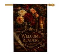 Drapeau de maison avec roses - Style vintage et élégant - En toile de jute - Double face - Pour extérieur, pelouse, cour, patio, entrée - 71 x 101 cm