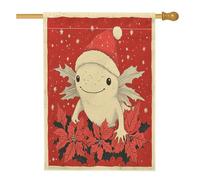 Drapeau de maison axolotl de Noël 71,1 x 101,6 cm double face pour décoration extérieure, poinsettia de Noël vintage en lin, drapeau de maison, motif animal extérieur, drapeau de pelouse