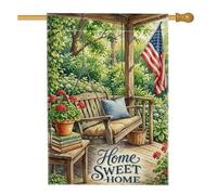 Drapeau de maison balançoire, livres de fleurs rustiques confortables vert d'été double face en toile de jute pour extérieur, terrasse, pelouse, entrée, camping, 71,1 x 101,6 cm