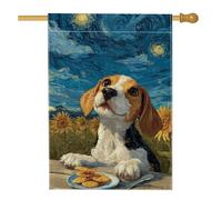 Drapeau de maison Beagle, tournesol artistique fantaisiste bleu ciel printemps bleu double face en toile de jute pour extérieur, terrasse, pelouse, entrée, camping 71,1 x 101,6 cm