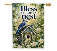 Drapeau de maison Blue Jay, nature rustique en toile de jute bleue printanière, double face, grand drapeau de jardin pour extérieur, terrasse, cour, pelouse, entrée, balcon, 71 x 101 cm