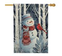 Drapeau de maison bonhomme de neige, arbre cardinal festif d'hiver en toile de jute bleue double face pour extérieur, cour, pelouse, terrasse, porte, entrée, 71,1 x 101,6 cm