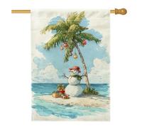 Drapeau de maison bonhomme de neige, arbre tropical de Noël bleu double face en toile de jute décorative pour extérieur, cour, pelouse, terrasse, porte, entrée, 71,1 x 101,6 cm