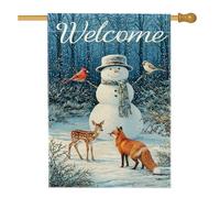 Drapeau de maison bonhomme de neige, cerf cardinal festif d'hiver bleu en toile de jute double face pour extérieur, terrasse, cour, pelouse, entrée, balcon, 71,1 x 101,6 cm