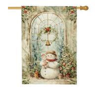 Drapeau de maison bonhomme de neige, cloche de sapin de Noël en toile de jute blanche double face pour extérieur, pelouse, cour, terrasse, entrée 71 x 101,6 cm