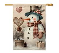 Drapeau de maison bonhomme de neige, cœurs festifs d'hiver, nez de carotte en toile de jute bleue double face pour extérieur, terrasse, pelouse, entrée, camping 71,1 x 101,6 cm