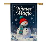 Drapeau de maison bonhomme de neige, flocon de neige, étoiles, bleu hiver, toile de jute double face, drapeaux décoratifs pour extérieur, terrasse, pelouse, entrée, camping, 71,1 x 101,6 cm