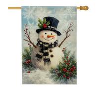 Drapeau de maison bonhomme de neige, flocons de neige, houx, toile de jute blanche double face pour porche, extérieur, terrasse, cour, pelouse, entrée, balcon, 71 x 101 cm