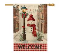 Drapeau de maison bonhomme de neige, lampadaire festif d'hiver, pommes de pin, Noël rouge, double face, en toile de jute pour porche, extérieur, pelouse, cour, terrasse, entrée, 71,1 x 101,6 cm