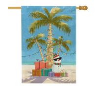Drapeau de maison bonhomme de neige, palmier tropical, lumières de Noël bleues double face en toile de jute pour porche, extérieur, terrasse, cour, pelouse, entrée, balcon, 71 x 101,6 cm