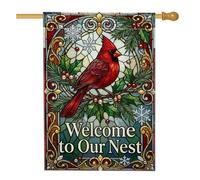 Drapeau de maison cardinal, baies de pin traditionnelles d'hiver en toile de jute rouge d'hiver double face pour extérieur, pelouse, cour, patio, entrée 71,1 x 101,6 cm