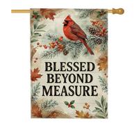 Drapeau de maison cardinal, baies de saison rustiques, pommes de pin, rouge automne, double face en toile de jute pour porche, extérieur, pelouse, cour, patio, entrée 71,1 x 101,6 cm