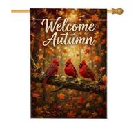 Drapeau de maison cardinal, branche de feuilles naturelles saisonnières rouges d'automne double face en toile de jute décorative pour extérieur, pelouse, cour, patio, entrée 71,1 x 101,6 cm