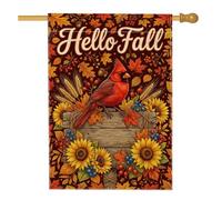 Drapeau de maison cardinal, feuilles de tournesol rustiques saisonnières en toile de jute rouge automne double face pour extérieur, pelouse, cour, terrasse, entrée, 71,1 x 101,6 cm