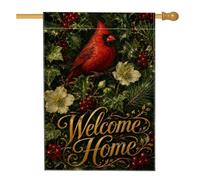 Drapeau de maison cardinal, hiver rustique, baies de houx, rouge d'hiver, double face, en toile de jute décorative pour extérieur, cour, pelouse, terrasse, porte, entrée, 71,1 x 101,6 cm