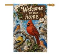 Drapeau de maison cardinal, printemps naturel Bluebird papillon, printemps, rouge, double face en toile de jute pour porche, extérieur, terrasse, cour, pelouse, entrée, balcon, 71,1 x 101,6 cm