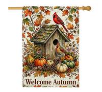 Drapeau de maison cardinal, saisonnier rustique pour nichoir citrouilles orange automne double face en toile de jute pour extérieur, pelouse, cour, patio, entrée 71,1 x 101,6 cm