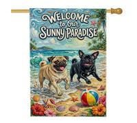 Drapeau de maison carlin, ballon de plage tropical, bleu d'été, toile de jute double face, grand drapeau extérieur pour extérieur, terrasse, cour, pelouse, entrée, balcon, 71 x 101 cm