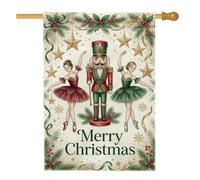 Drapeau de maison Casse-noisette et ballerines sur le thème de Noël 71 x | Danseuses de ballerine, drapeau de pelouse, étoiles dorées suspendues, branches de pin, baies de houx