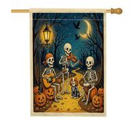 Drapeau de maison Cavalier King Charles pour Halloween, 71 x 101,6 cm pour extérieur, squelette de vacances, drapeau vertical standard en lin, motif chien, devant la cour, décoration extérieure
