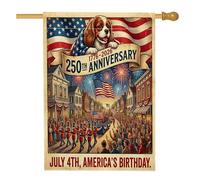 Drapeau de maison Cavalier King Charles Spaniel 250e anniversaire 71 x 101,6 cm double face pour décoration extérieure, 4 juillet, drapeau de maison en lin, indépendance, petit drapeau de pelouse