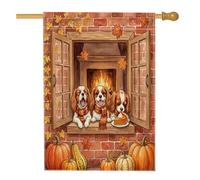 Drapeau de maison Cavalier King Charles Spaniel 71,1 x 101,6 cm double face pour décoration extérieure, fenêtre de ferme d'automne en toile pour maison, drapeau rustique pour jardin