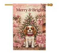 Drapeau de maison Cavalier King Charles Spaniel avec citation de Noël 71 x | Arbre de Noël, drapeau de cour, boîtes cadeaux, cheminée, bas, décoration pour amoureux des animaux, drapeau de cour