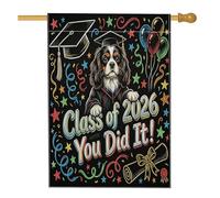 Drapeau de maison Cavalier King Charles Spaniel Congrats 71,1 x 101,6 cm double face pour décoration extérieure, drapeau bizarre de remise de diplôme en lin pour maison, célébration en plein air