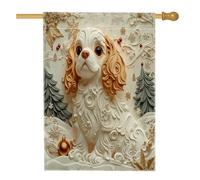 Drapeau de maison Cavalier King Charles Spaniel de Noël 71,1 x 101,6 cm double face pour décoration extérieure, drapeau de luxe amusant en lin pour maison, motif chien extérieur drapeau de pelouse