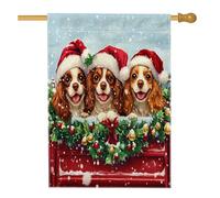 Drapeau de maison Cavalier King Charles Spaniel de Noël 71,1 x 101,6 cm double face pour décoration extérieure, camion de Noël amusant en lin, drapeau de maison, motif chien extérieur drapeau de
