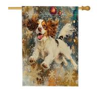 Drapeau de maison Cavalier King Charles Spaniel de Noël 71,1 x 101,6 cm double face pour décoration extérieure, flocons de neige de luxe avant cour drapeau de maison, motif chien extérieur drapeau de