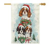 Drapeau de maison Cavalier King Charles Spaniel de Noël 71,1 x 101,6 cm double face pour décoration extérieure, aquarelle amusante de Noël, drapeau de maison, drapeau d'extérieur pour jardin, pelouse