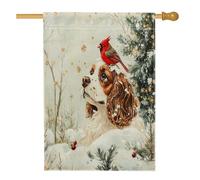Drapeau de maison Cavalier King Charles Spaniel de Noël 71,1 x 101,6 cm pour extérieur, drapeau vertical standard cardinal enneigé en lin pour maison, chien, avant cour, arrière-cour