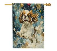 Drapeau de maison Cavalier King Charles Spaniel de Noël 71 x 101,6 cm pour extérieur, flocons de neige de luxe verticaux standard en lin, drapeau de maison, drapeau pour la maison, la cour et le